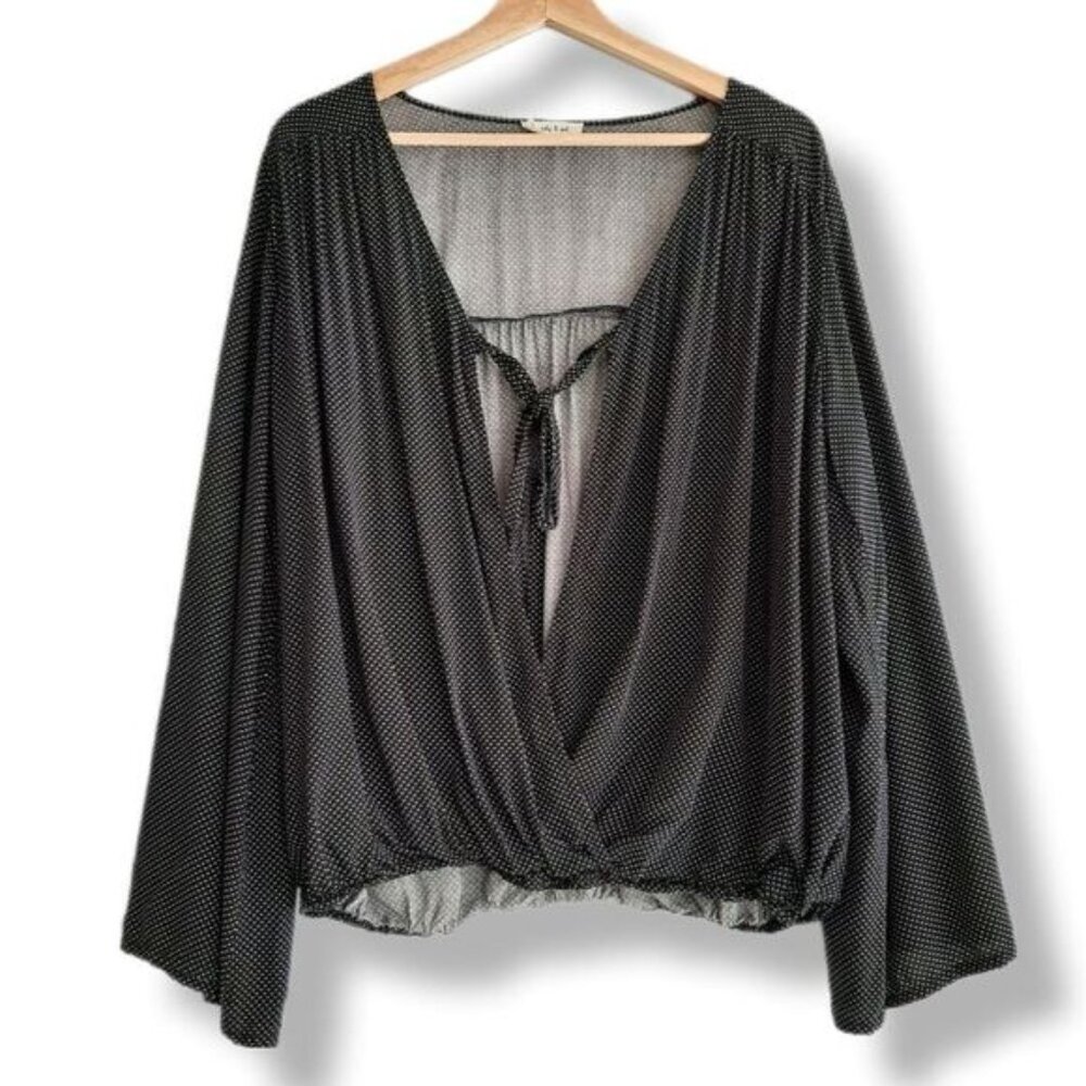 SANDY & SID Bell Sleeve Faux Wrap Polka Dot Blouse Sz L